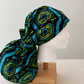African Print Kente Ponytail Scrub Cap for Women, Blue Ghana Fabric Surgical Hat, XL Long Hair Medical Cap with Adjustable Fit and Satin Lining Available-side view 2