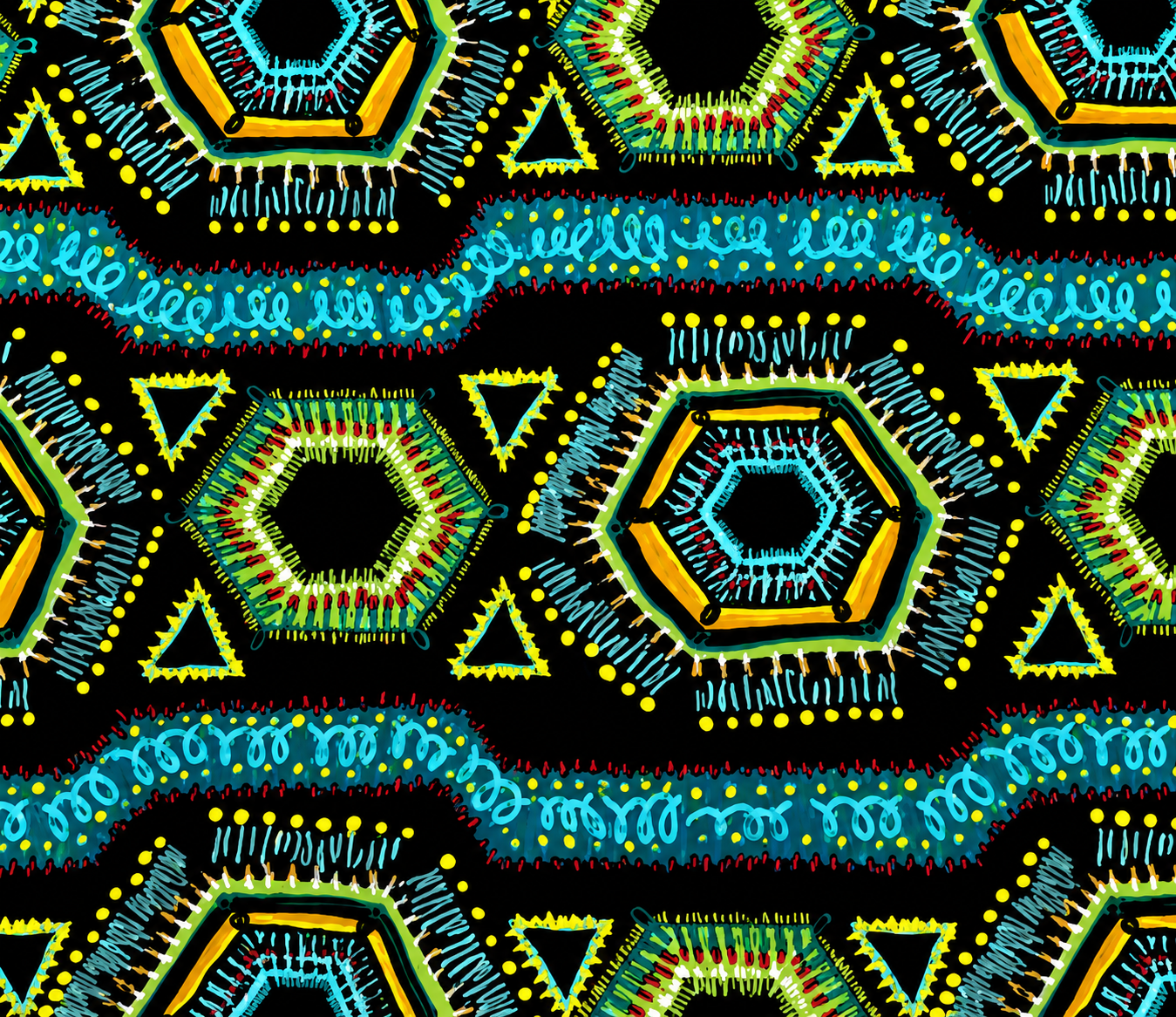 African Print Kente Ponytail Scrub Cap for Women, Blue Ghana Fabric Surgical Hat, XL Long Hair Medical Cap with Adjustable Fit and Satin Lining Available-fabric close up 