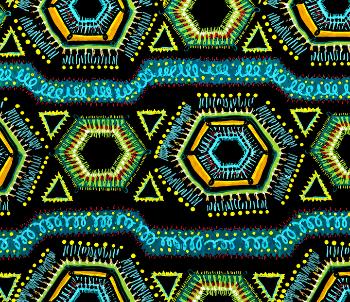 African Print Kente Ponytail Scrub Cap for Women, Blue Ghana Fabric Surgical Hat, XL Long Hair Medical Cap with Adjustable Fit and Satin Lining Available-fabric close up 