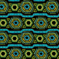 Bold African geometric print fabric close up teal blue lime green gold hexagon triangle pattern Colorful Spirit scrub cap OR World