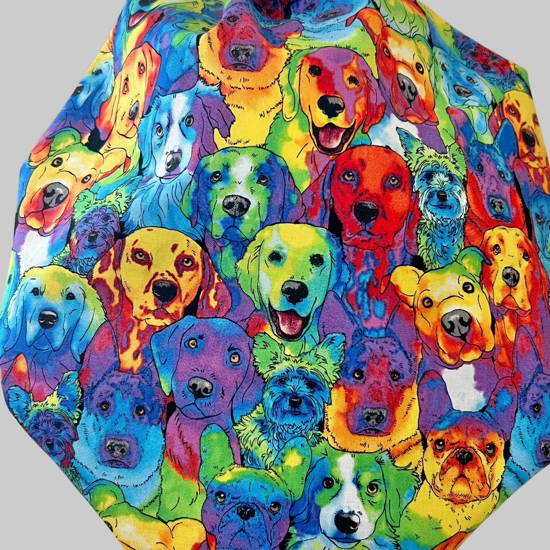 Bouffant Dog Scrub Cap | Colorful Puppy Surgical Hat | Adjustable OR Cap for Nurses, Veterinarians &amp; Dog Lovers | Satin Lining Option