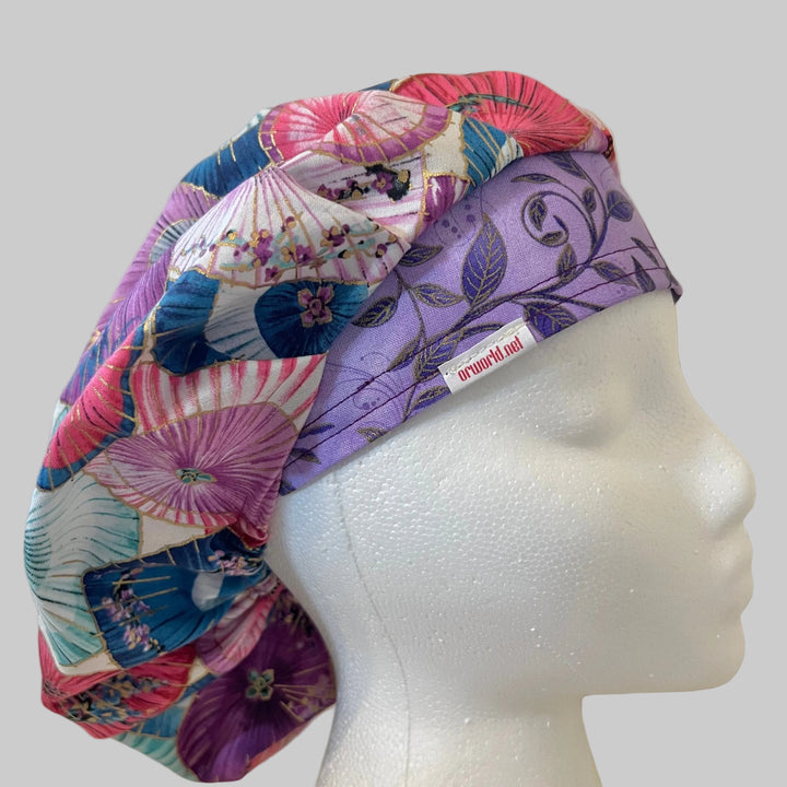 Spring Floral Bouffant Scrub Cap – Parasol Nurse Hat, Pastel Surgical Cap, Ponytail Scrub Cap, Women’s OR Hat
