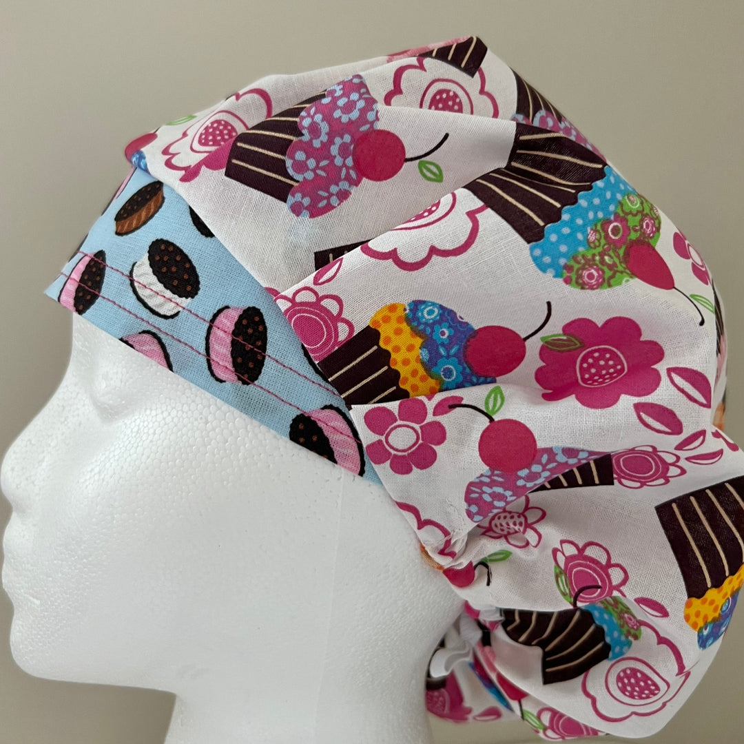 Bouffant Scrub Cap – Retro Cupcake Floral Surgical Hat | Ice Cream Sandwiches Cap | Colorful Bakery Nurse Cap | Women’s Medical Hat