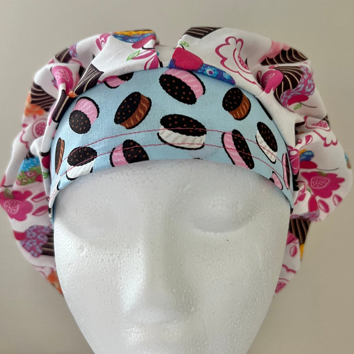 Bouffant Scrub Cap – Retro Cupcake Floral Surgical Hat | Ice Cream Sandwiches Cap | Colorful Bakery Nurse Cap | Women’s Medical Hat