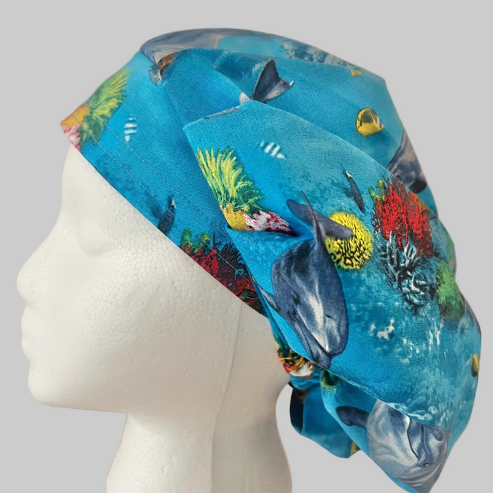 Dolphin Ocean Bouffant Scrub Cap – Sea Life Surgical Cap, Coral Reef Nurse Hat, Underwater Marine Medical Cap
