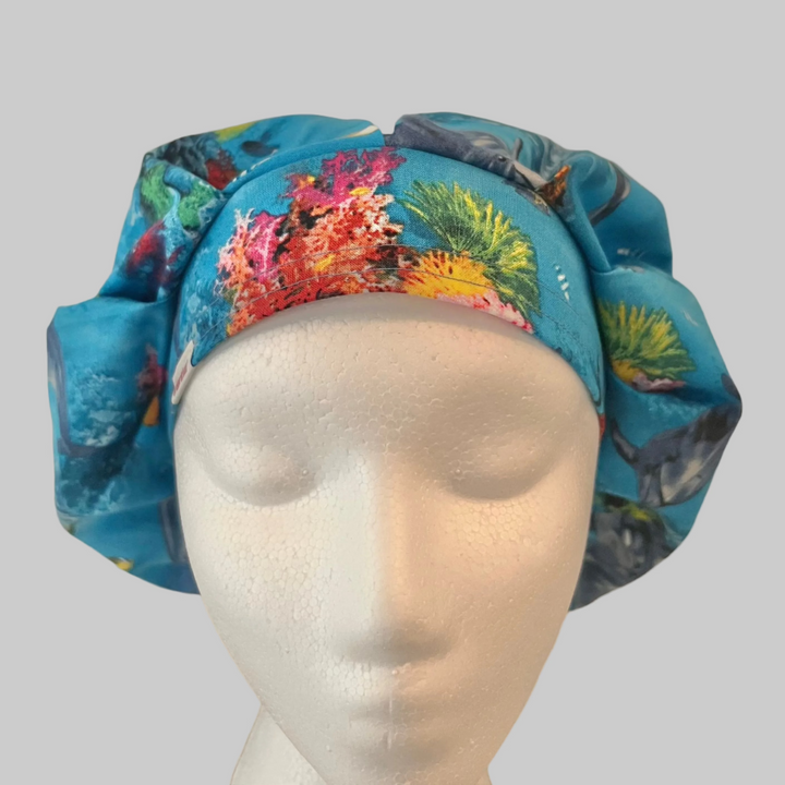Dolphin Ocean Bouffant Scrub Cap – Sea Life Surgical Cap, Coral Reef Nurse Hat, Underwater Marine Medical Cap