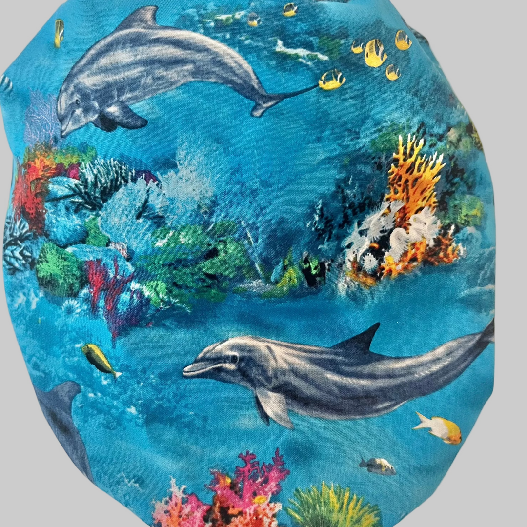 Dolphin Ocean Bouffant Scrub Cap – Sea Life Surgical Cap, Coral Reef Nurse Hat, Underwater Marine Medical Cap
