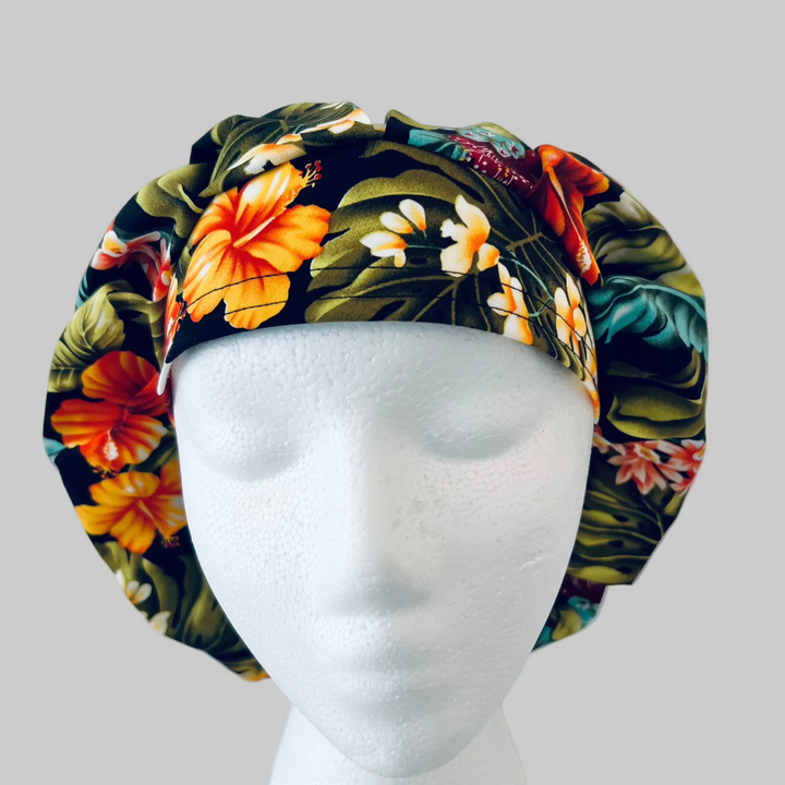 Tropical Floral Bouffant Scrub Cap – Bright Hibiscus Surgical Cap | OR Nurse Hat | Adjustable Women’s Scrub Cap