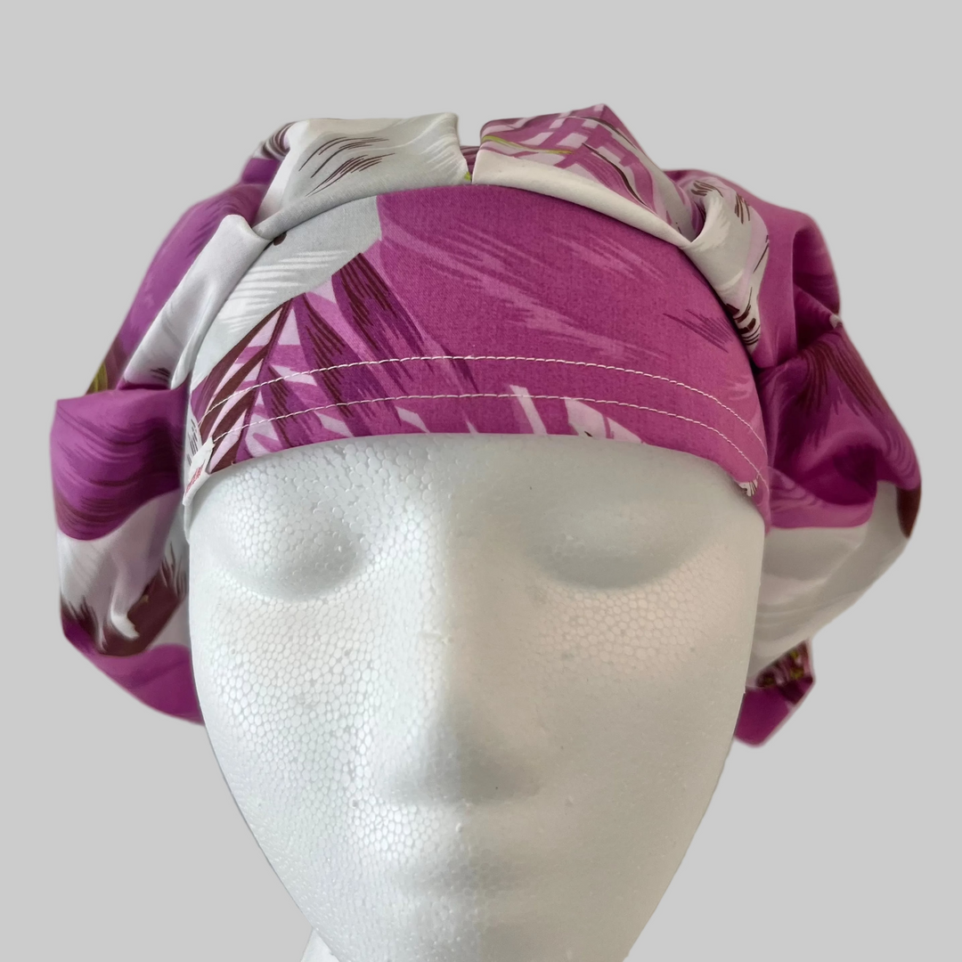 Purple Tropical Floral Bouffant Scrub Cap | Women’s Surgical Hat | Adjustable Nurse Cap