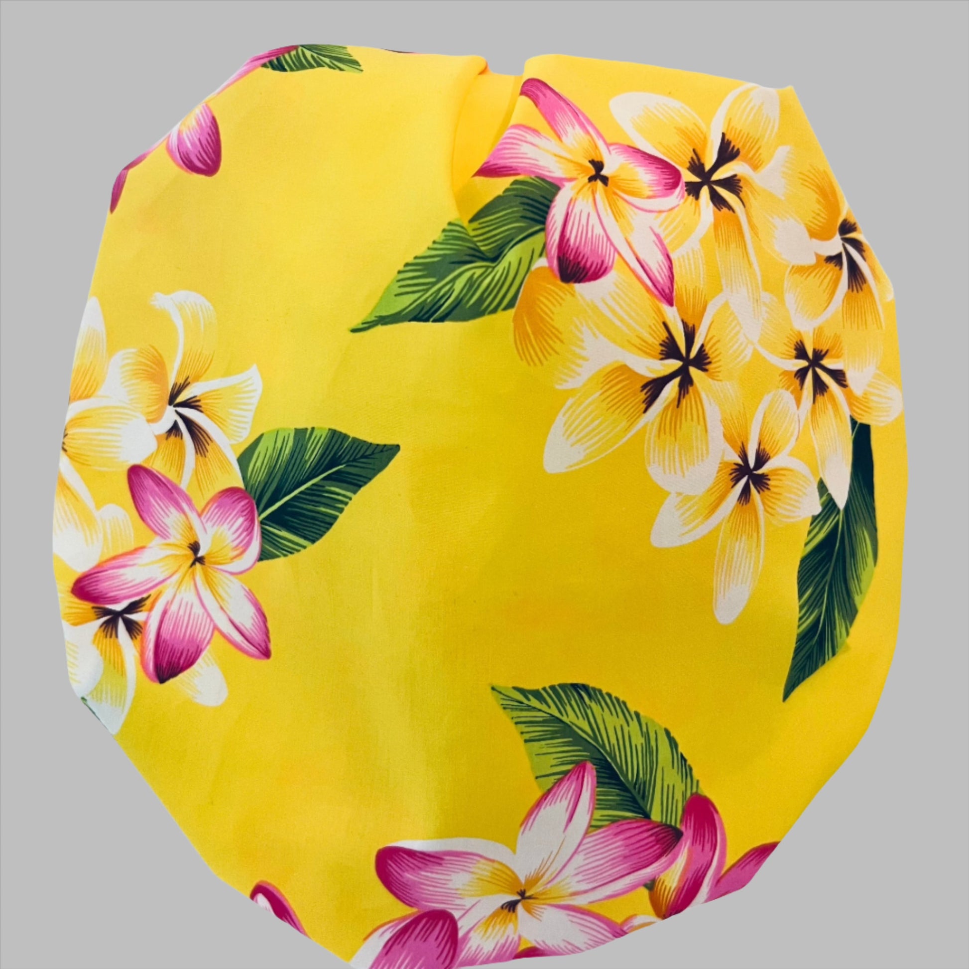 Bouffant-Hawaiian yellow and pink flowers 
