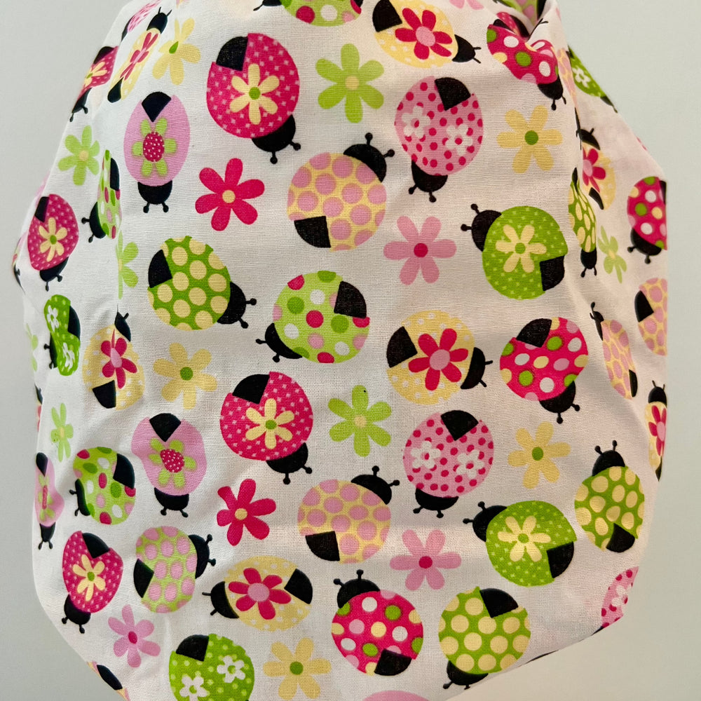 Ladybug Bouffant Scrub Cap – Daisy Floral Surgical Hat for Thick Hair | Adjustable Nurse Scrub Hat