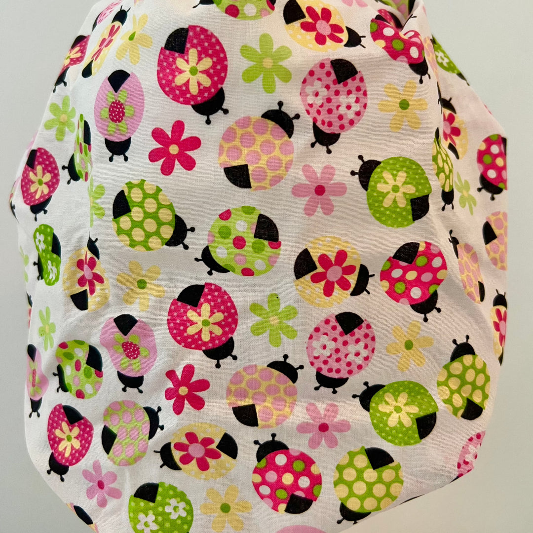 Ladybug Bouffant Scrub Cap – Daisy Floral Surgical Hat for Thick Hair | Adjustable Nurse Scrub Hat