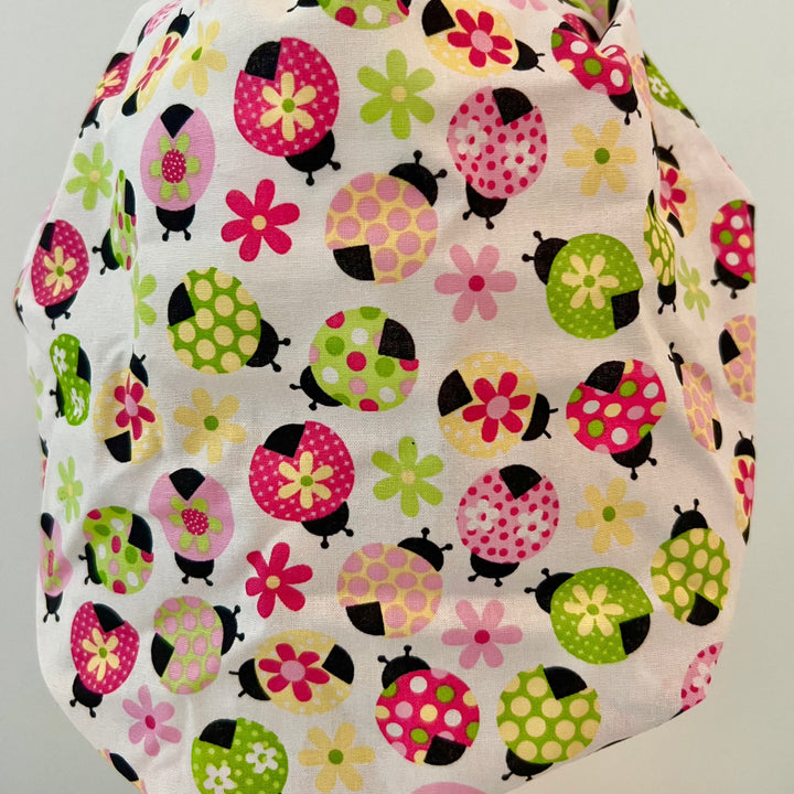 Ladybug Bouffant Scrub Cap – Daisy Floral Surgical Hat for Thick Hair | Adjustable Nurse Scrub Hat