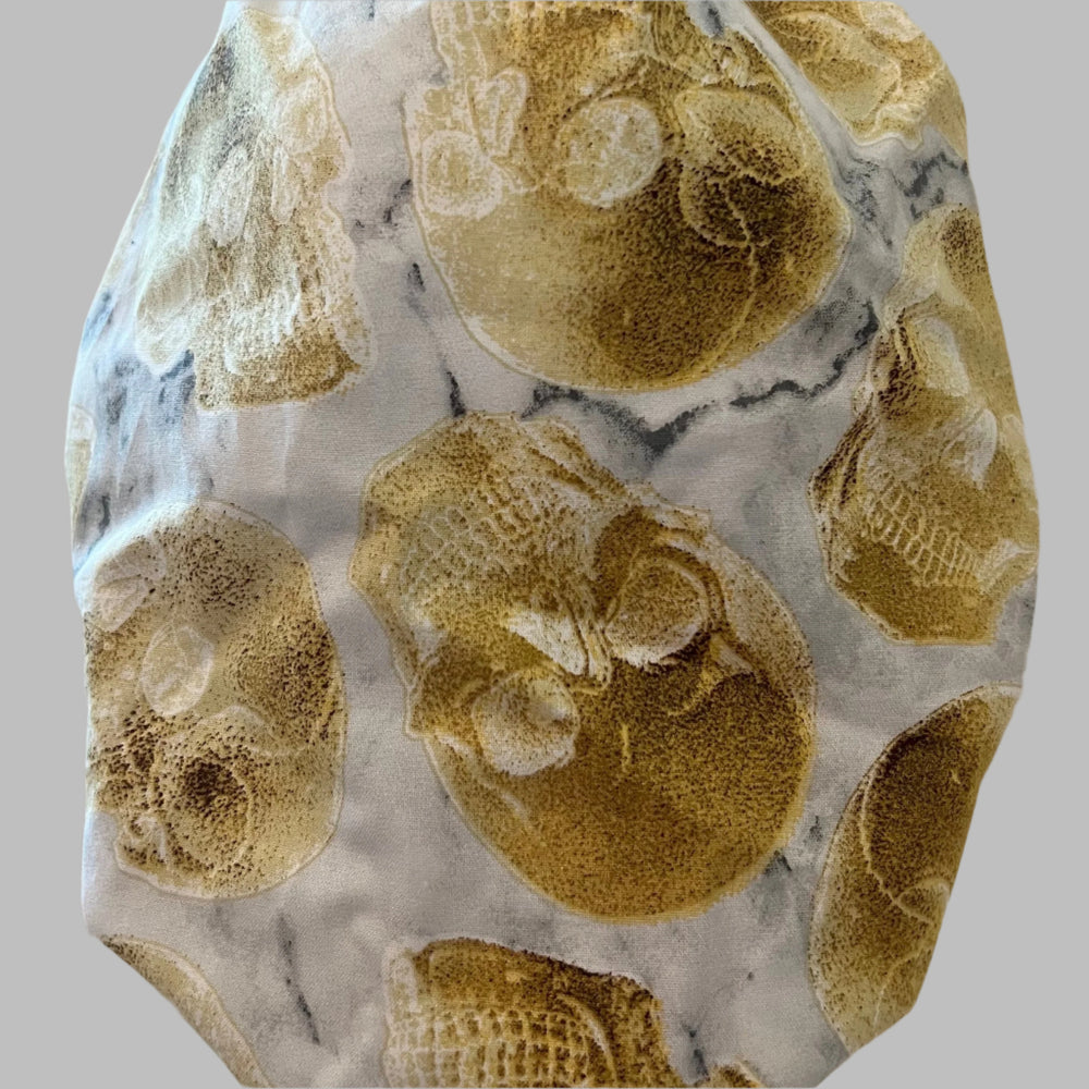 Fossil Skull Bouffant Scrub Cap – Neutral Bone Pattern Surgical Hat – Earth Tone Nurse Cap – OR Hat for Long Hair