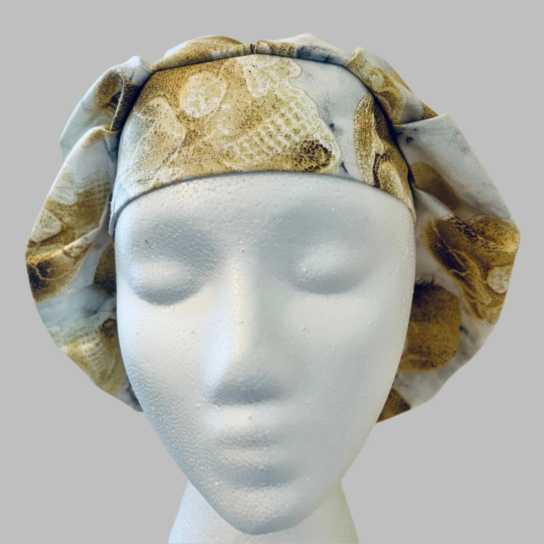 Fossil Skull Bouffant Scrub Cap – Neutral Bone Pattern Surgical Hat – Earth Tone Nurse Cap – OR Hat for Long Hair