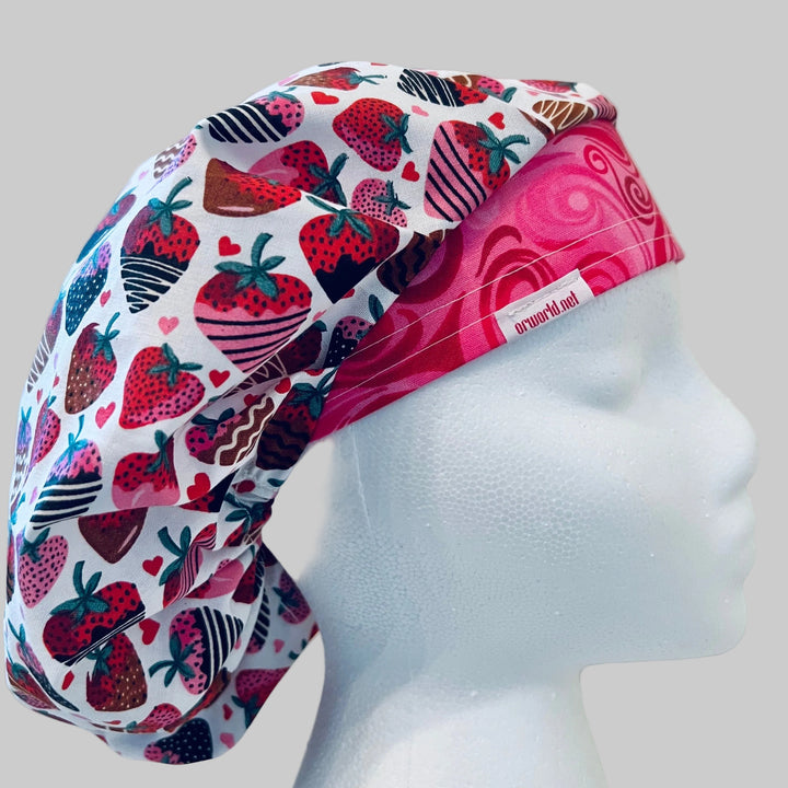 Bouffant Scrub Cap | Chocolate-Covered Strawberry Bouffant | Valentine’s Day Surgical Hat | Women’s Nurse Cap
