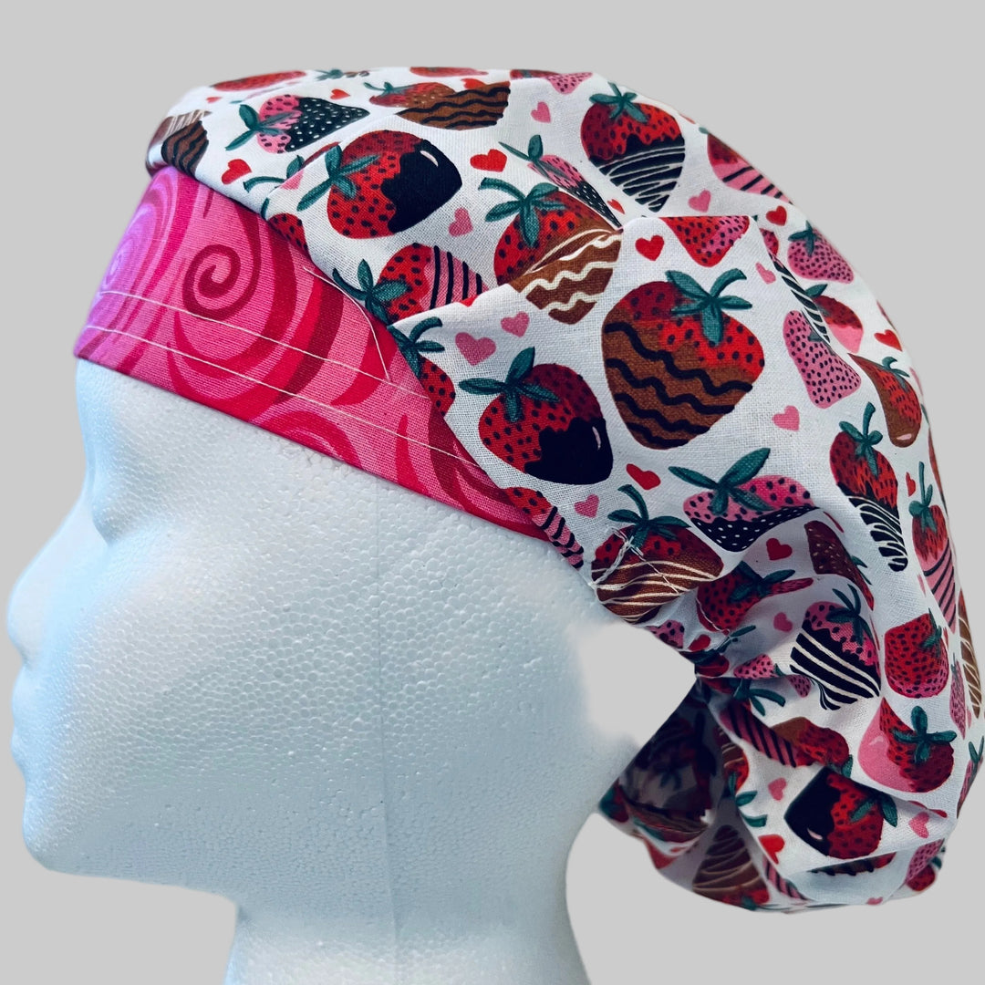 Bouffant Scrub Cap | Chocolate-Covered Strawberry Bouffant | Valentine’s Day Surgical Hat | Women’s Nurse Cap