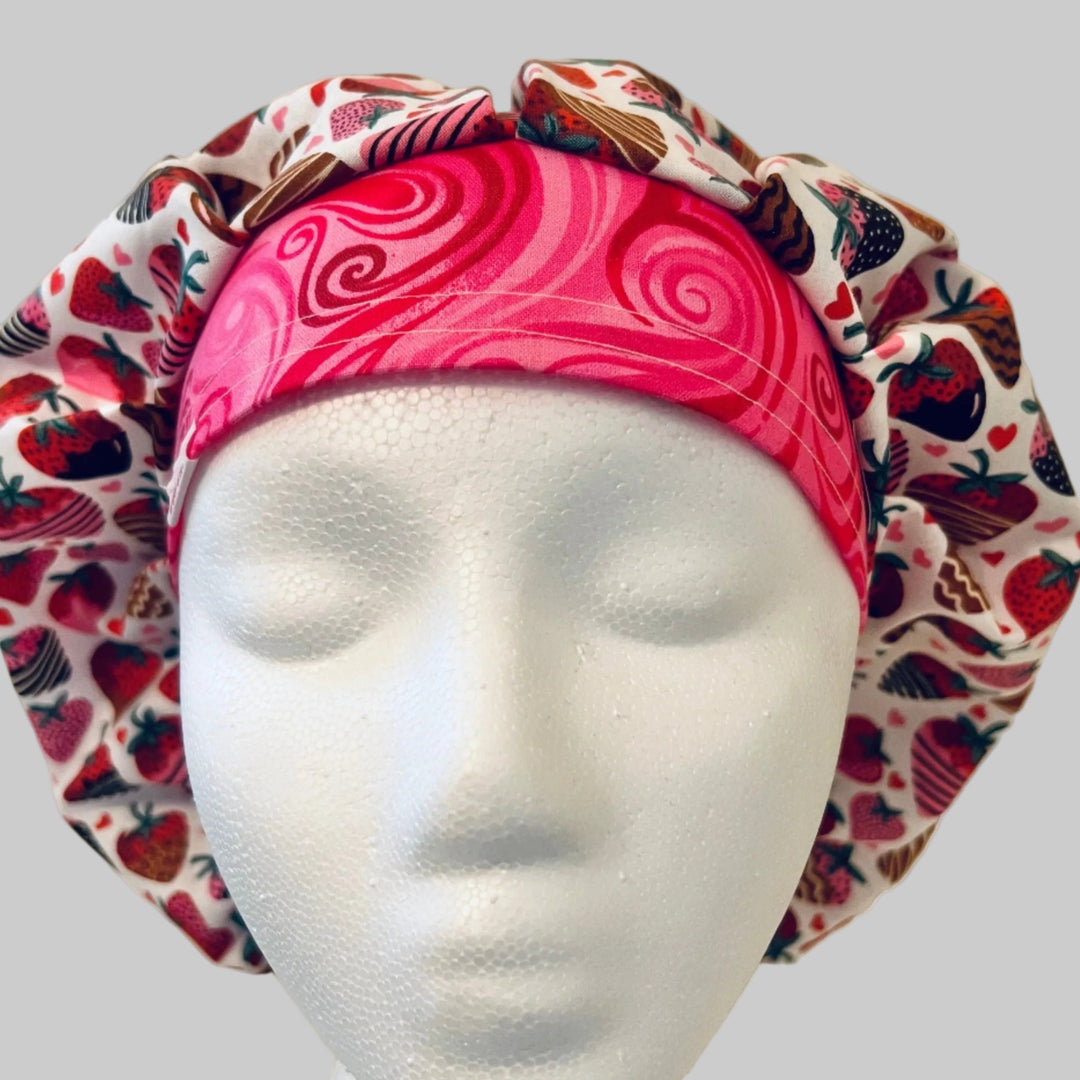 Bouffant Scrub Cap | Chocolate-Covered Strawberry Bouffant | Valentine’s Day Surgical Hat | Women’s Nurse Cap