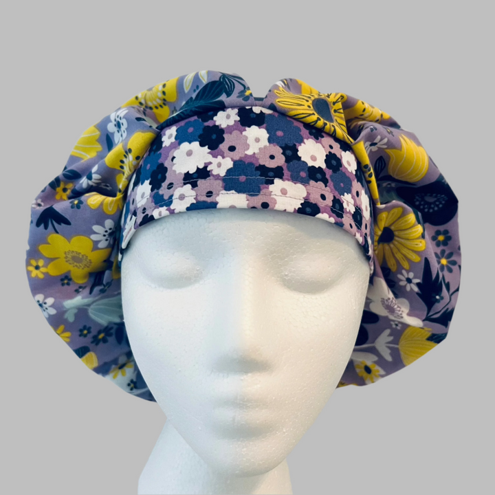 Lavender Floral  Bouffant Scrub Cap – Yellow Flower Surgical Hat, Adjustable Women’s Scrub Cap, Nurse Gift, OR Cap