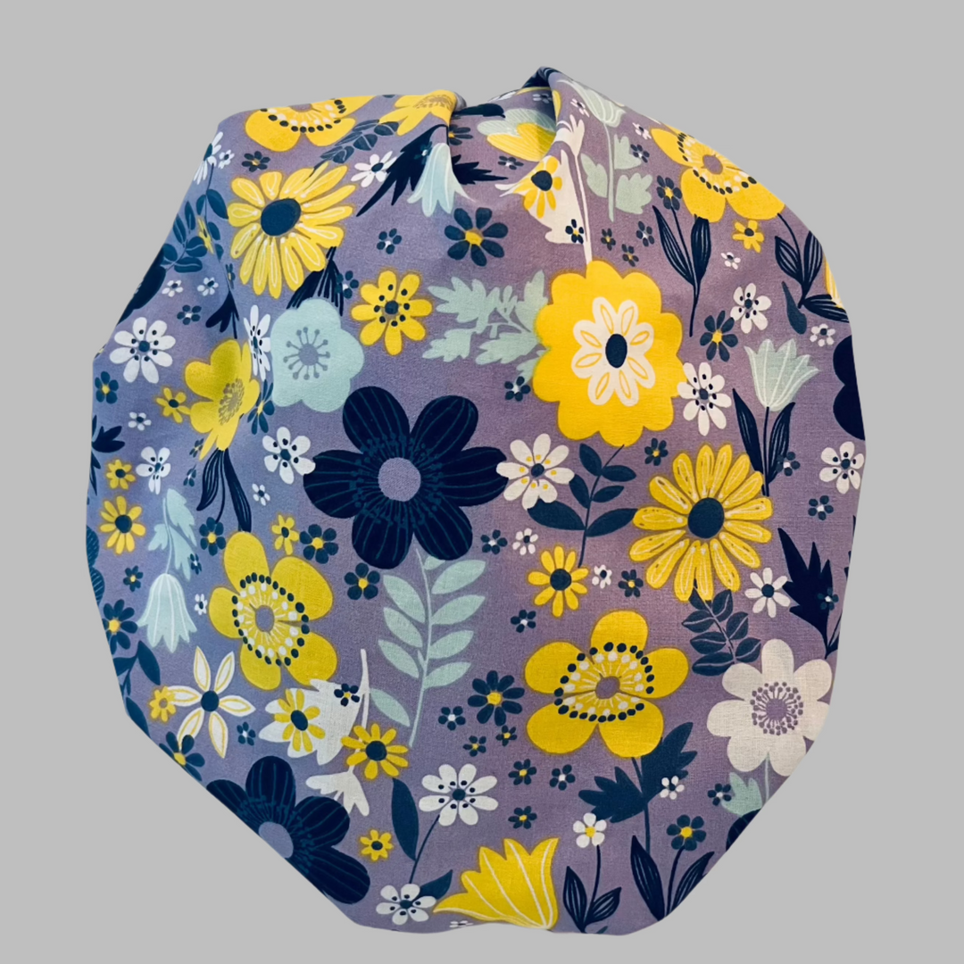Lavender Floral  Bouffant Scrub Cap – Yellow Flower Surgical Hat, Adjustable Women’s Scrub Cap, Nurse Gift, OR Cap