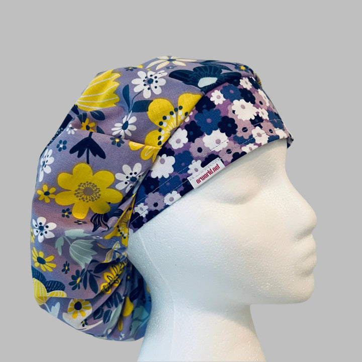 Lavender Floral  Bouffant Scrub Cap – Yellow Flower Surgical Hat, Adjustable Women’s Scrub Cap, Nurse Gift, OR Cap