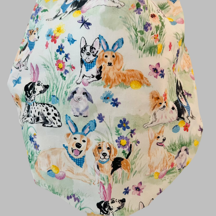 Bouffant Easter Dog Scrub Cap | Bunny Ear Puppy Surgical Hat | Adjustable OR Cap for Nurses &amp; Surgeons | Contrasting Aqua Band | Satin Lining Option