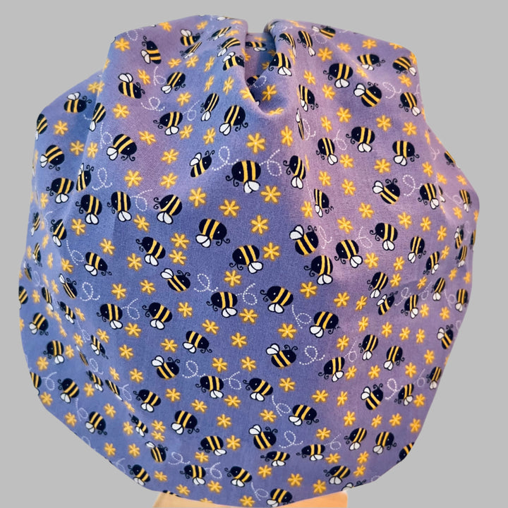 Purple Bee Bouffant Scrub Cap – Daisy Floral Surgical Hat, Adjustable Elastic, Women’s Nurse Hat, OR Cap
