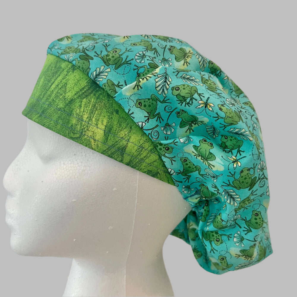 Frog Bouffant Scrub Cap – Green Animal Surgical Hat, Cute Nurse Hat, Adjustable Elastic, Women’s OR Cap