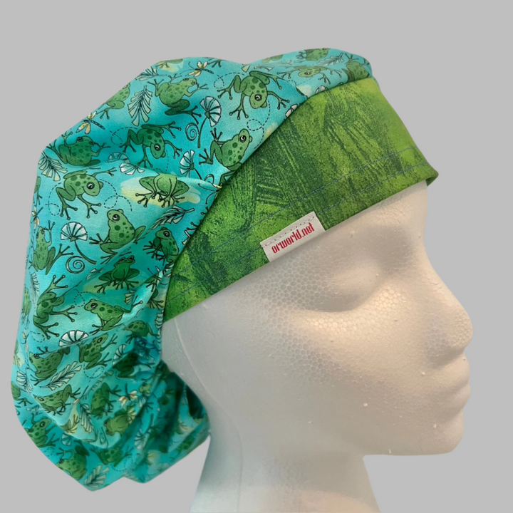 Frog Bouffant Scrub Cap – Green Animal Surgical Hat, Cute Nurse Hat, Adjustable Elastic, Women’s OR Cap