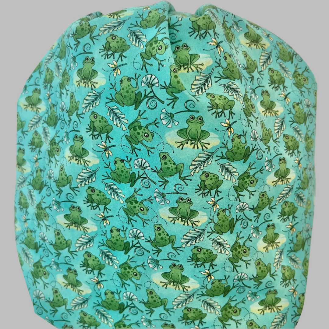 Frog Bouffant Scrub Cap – Green Animal Surgical Hat, Cute Nurse Hat, Adjustable Elastic, Women’s OR Cap
