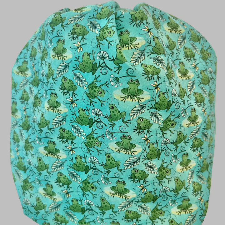 Frog Bouffant Scrub Cap – Green Animal Surgical Hat, Cute Nurse Hat, Adjustable Elastic, Women’s OR Cap
