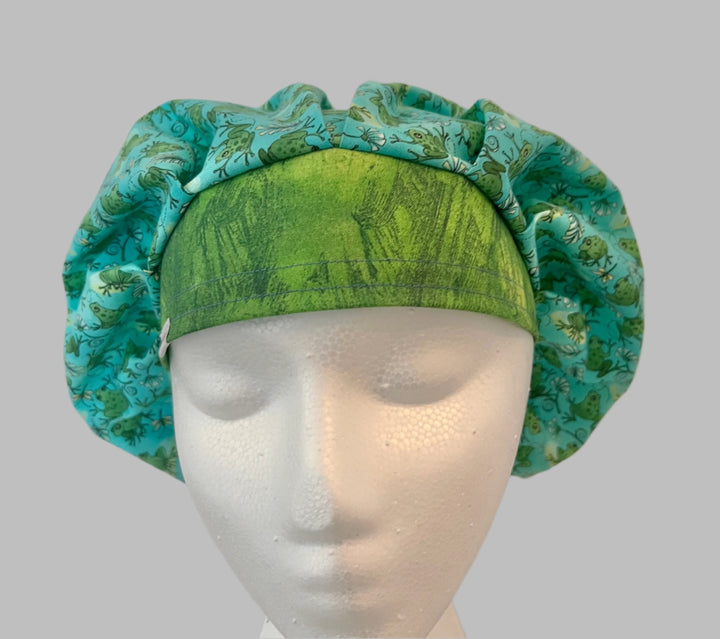 Frog Bouffant Scrub Cap – Green Animal Surgical Hat, Cute Nurse Hat, Adjustable Elastic, Women’s OR Cap