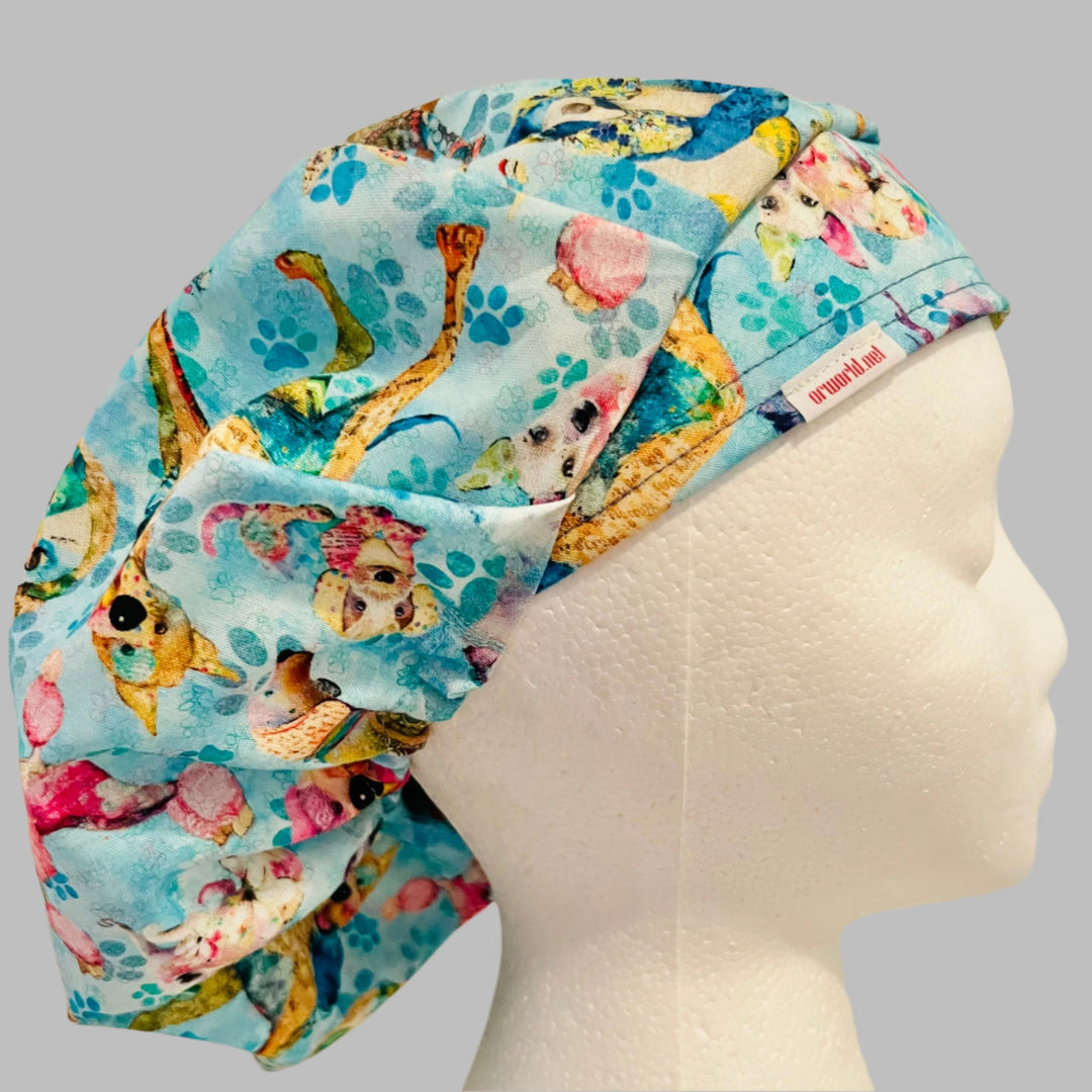 Bouffant Scrub Cap Colorful Dogs Print | Adjustable Unisex OR Cap | Gift for Nurses, Surgeons & Dog Lovers