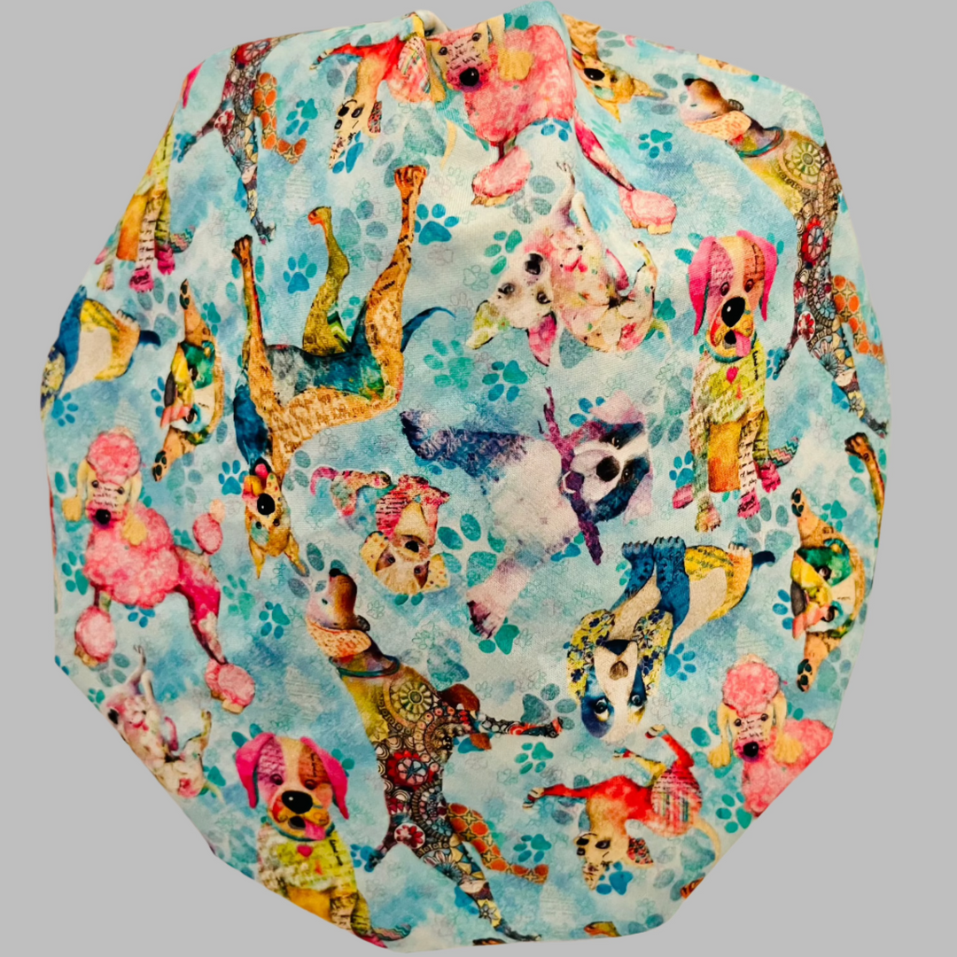 Bouffant Scrub Cap Colorful Dogs Print | Adjustable Unisex OR Cap | Gift for Nurses, Surgeons &amp; Dog Lovers