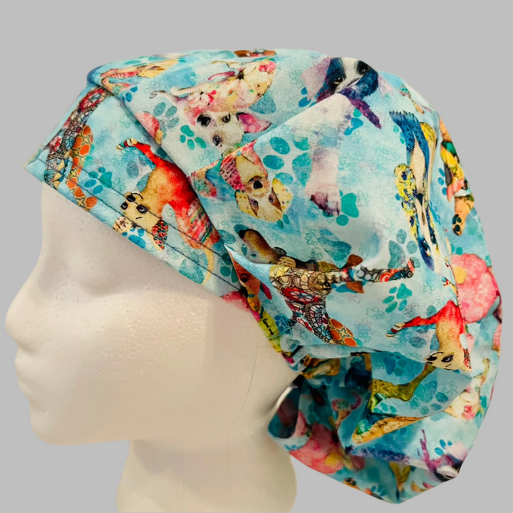 Bouffant Scrub Cap Colorful Dogs Print | Adjustable Unisex OR Cap | Gift for Nurses, Surgeons &amp; Dog Lovers