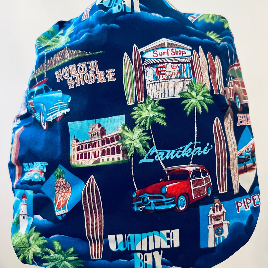 Hawaii Vacation Bouffant Scrub Cap – Waikiki &amp; Island Travel Nurse Cap – Tropical Hawaiian Surgical Hat for Long Hair