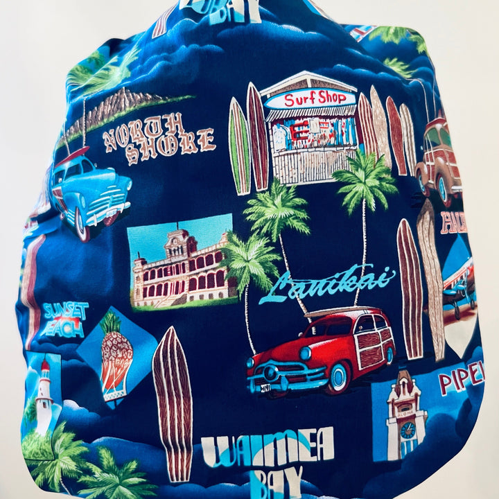 Hawaii Vacation Bouffant Scrub Cap – Waikiki &amp; Island Travel Nurse Cap – Tropical Hawaiian Surgical Hat for Long Hair