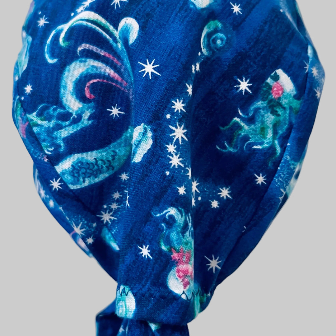 Mermaid Galaxy Scrub Cap – Ocean Night Stars Surgical Hat – Underwater Fantasy Nurse Cap