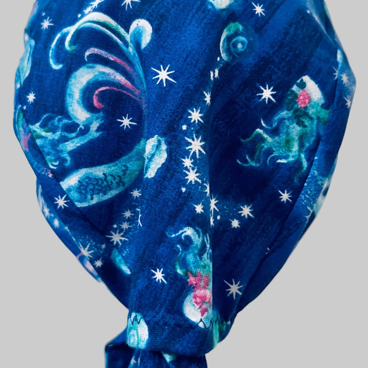 Mermaid Galaxy Scrub Cap – Ocean Night Stars Surgical Hat – Underwater Fantasy Nurse Cap
