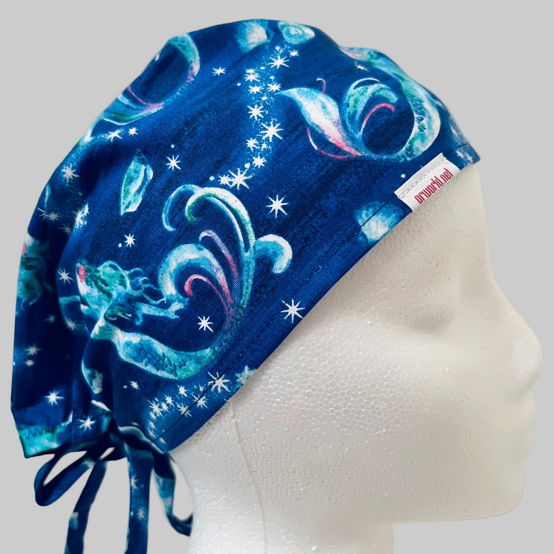 Mermaid Galaxy Scrub Cap – Ocean Night Stars Surgical Hat – Underwater Fantasy Nurse Cap