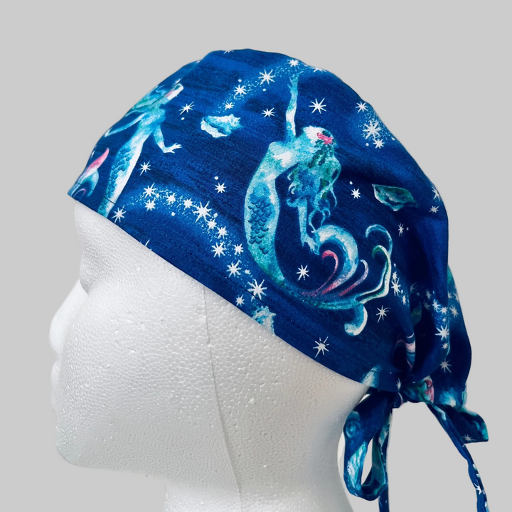 Mermaid Galaxy Scrub Cap – Ocean Night Stars Surgical Hat – Underwater Fantasy Nurse Cap