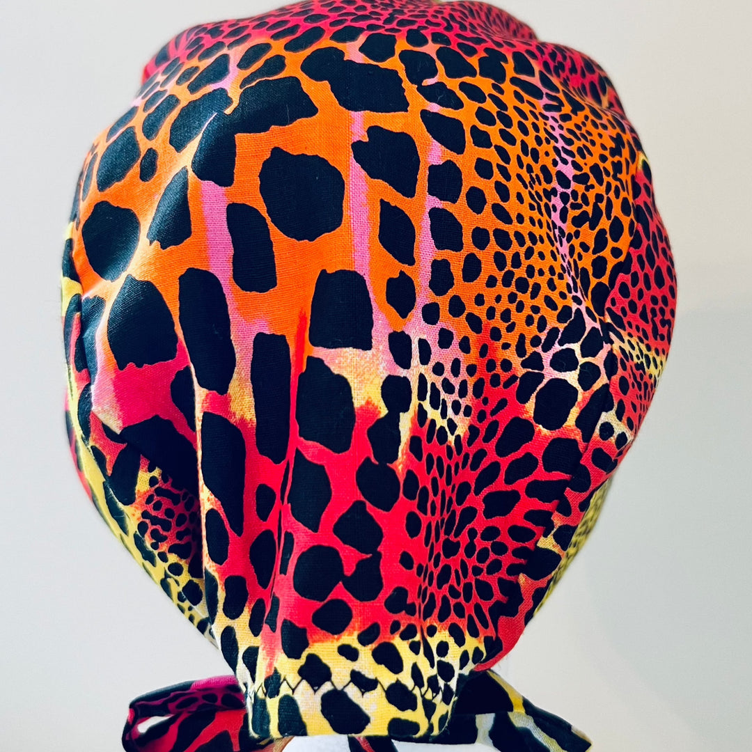 Scrub Cap Neon Cheetah Print Surgical Hat | Adjustable OR Cap for Nurses &amp; Healthcare Professionals | Satin Lining Optio