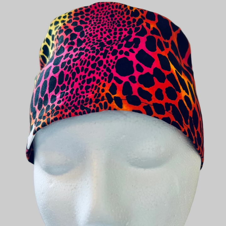 Scrub Cap Neon Cheetah Print Surgical Hat | Adjustable OR Cap for Nurses &amp; Healthcare Professionals | Satin Lining Optio