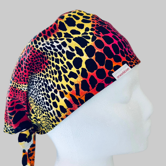 Scrub Cap Neon Cheetah Print Surgical Hat | Adjustable OR Cap for Nurses & Healthcare Professionals | Satin Lining Optio