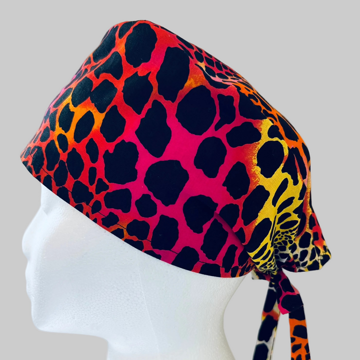 Scrub Cap Neon Cheetah Print Surgical Hat | Adjustable OR Cap for Nurses &amp; Healthcare Professionals | Satin Lining Optio