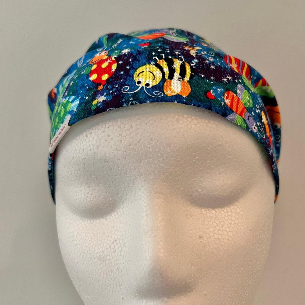 Euro Scrub Cap Colorful Bugs & Butterflies Print | Handmade Surgical Hat | Adjustable Unisex OR Cap for Nurses, Surgeons & Healthcare Professionals