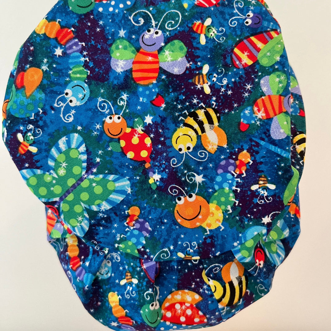 Euro Scrub Cap Colorful Bugs &amp; Butterflies Print | Handmade Surgical Hat | Adjustable Unisex OR Cap for Nurses, Surgeons &amp; Healthcare Professionals