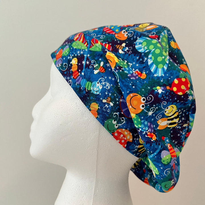 Euro Scrub Cap Colorful Bugs &amp; Butterflies Print | Handmade Surgical Hat | Adjustable Unisex OR Cap for Nurses, Surgeons &amp; Healthcare Professionals