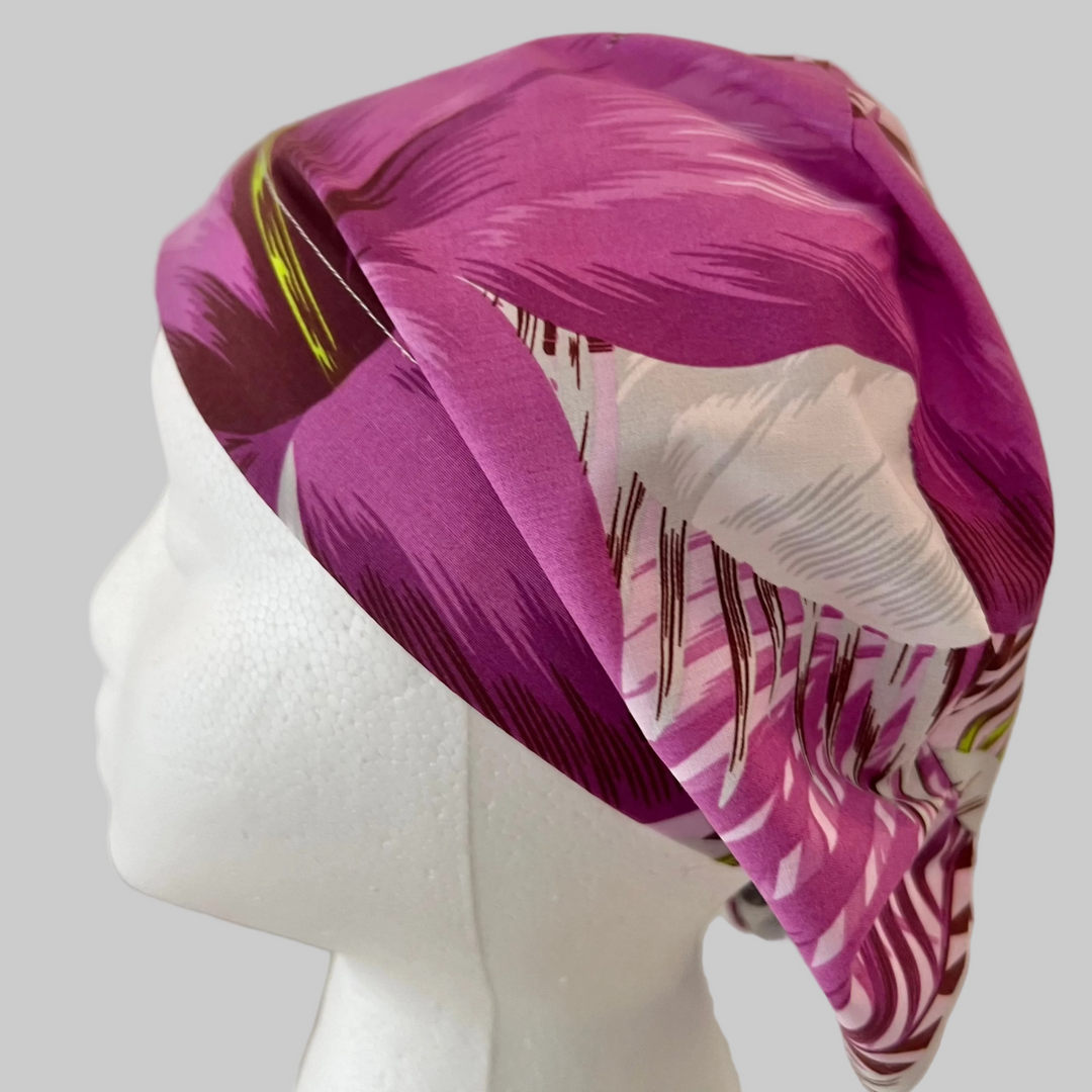 Purple Tropical Floral Euro Scrub Cap | Women’s Surgical Cap | Tie Back Nurse Hat