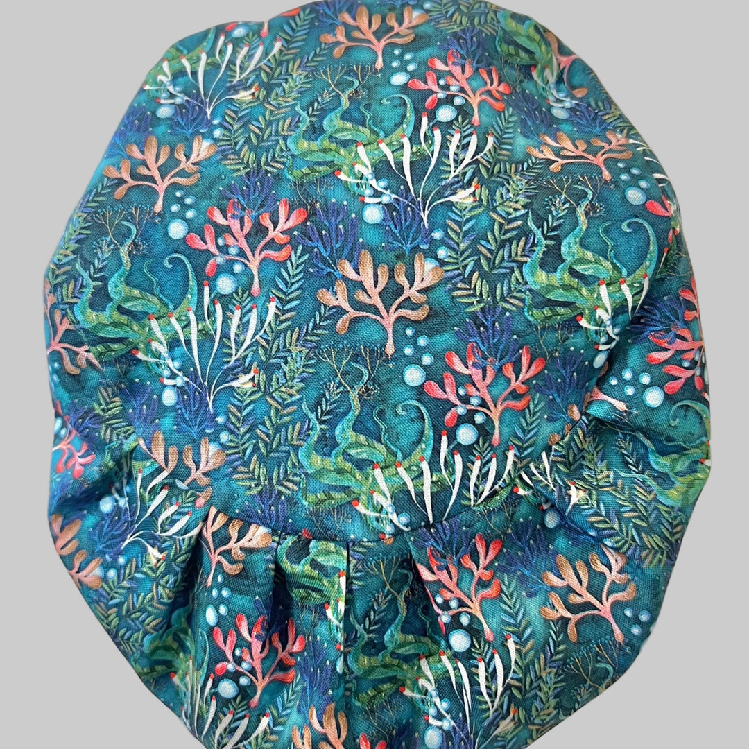 Under the Sea Euro Scrub Cap | Ocean Coral Surgical Cap | Adjustable Elastic Medical Hat | OR Nurse Cap